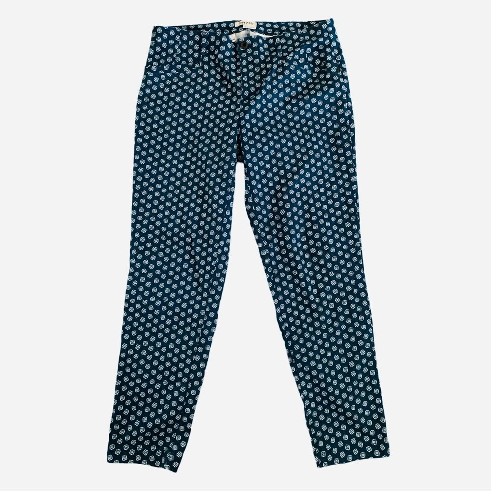 Orvis Women’s Trouser Pants 12 Blue Geometric Cotton Ankle Stretch